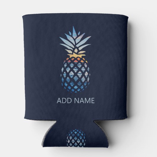 Voeg je naam toe Zonsondergang Strand Ananas met O Blikjeskoeler (Achterkant)