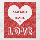 Voeg je namen toe op rood grijs en wit hart patroo wijn etiket (Enkel label)