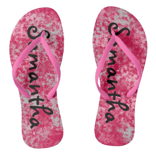 Voeg je voornaam Abstracte roze kleur toe Teenslippers (Voetbed)