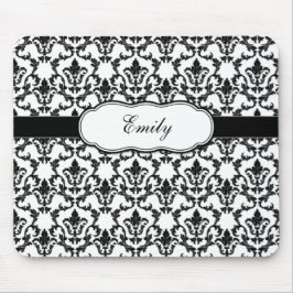Voeg Jouw naam Black Damask Mousepad toe Muismat