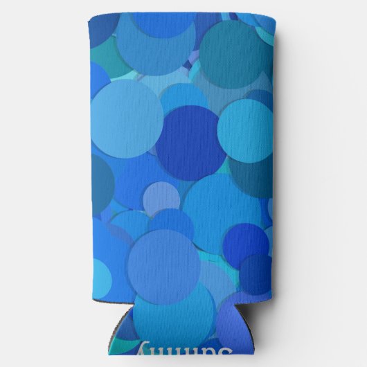 Voeg Jouw naam Blauwe Bubbles Abstract design toe Seltzer Blikjeskoeler (Achterkant)