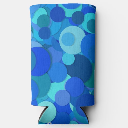 Voeg Jouw naam Blauwe Bubbles Abstract design toe Seltzer Blikjeskoeler (Voorkant)