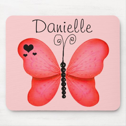 Voeg Jouw naam Blush Red Butterfly Muismat toe (Voorkant)