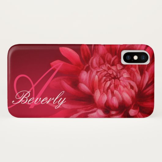 Voeg jouw naam chrysanthemum rode tint iphone case (Achterkant (horizontaal))