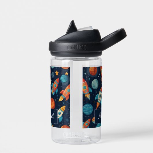 Voeg Jouw naam Cool Rocket Ship Space and Planets Waterfles (Links)