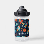 Voeg Jouw naam Cool Rocket Ship Space and Planets Waterfles (Achterkant)