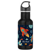 Voeg Jouw naam Cool Rocket Ship Space and Planets  Waterfles (Voorkant)