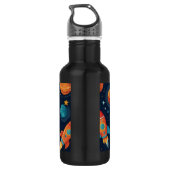 Voeg Jouw naam Cool Rocket Ship Space and Planets Waterfles (Achterkant)