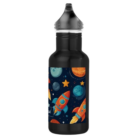 Voeg Jouw naam Cool Rocket Ship Space and Planets  Waterfles (Rechts)