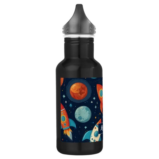 Voeg Jouw naam Cool Rocket Ship Space and Planets  Waterfles (Links)