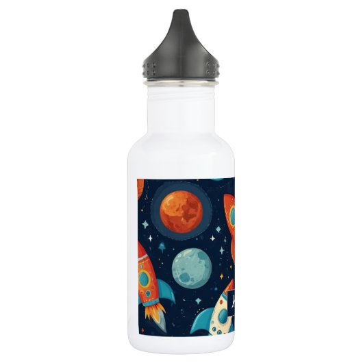 Voeg Jouw naam Cool Rocket Ship Space and Planets  Waterfles (Links)