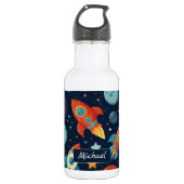 Voeg Jouw naam Cool Rocket Ship Space and Planets  Waterfles (Voorkant)