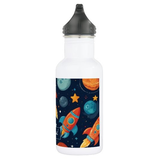 Voeg Jouw naam Cool Rocket Ship Space and Planets  Waterfles (Rechts)