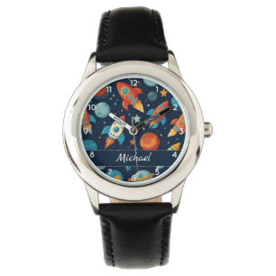 Voeg Jouw naam Cool Rocket Space en Planets toe Horloge