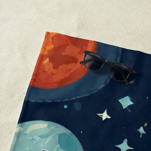 Voeg Jouw naam Cool Rocket Space en Planets toe Strandlaken (In situ)