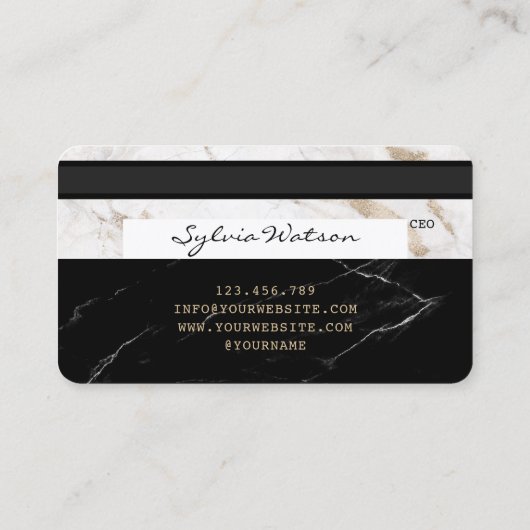 Voeg jouw naam Credit Kaart Styled Black Marble to Visitekaartje (Achterkant)