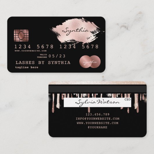 Voeg jouw naam Credit Kaart Styled Dripping Gold t Visitekaartje (Voorkant / Achterkant)