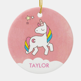 Voeg Jouw naam Cute Magical Unicorn Personalized t Keramisch Ornament