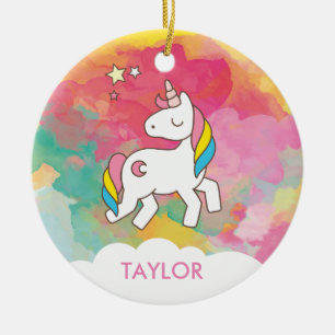 Voeg Jouw naam Cute Magical Unicorn Personalized t Keramisch Ornament
