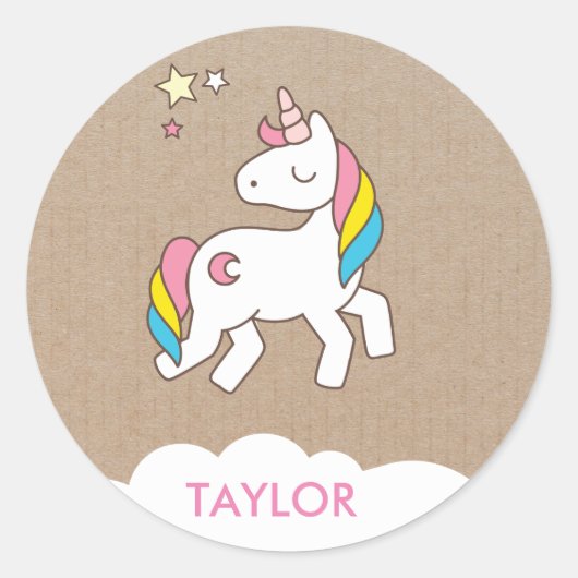Voeg Jouw naam Cute Magical Unicorn Personalized t Ronde Sticker (Voorkant)