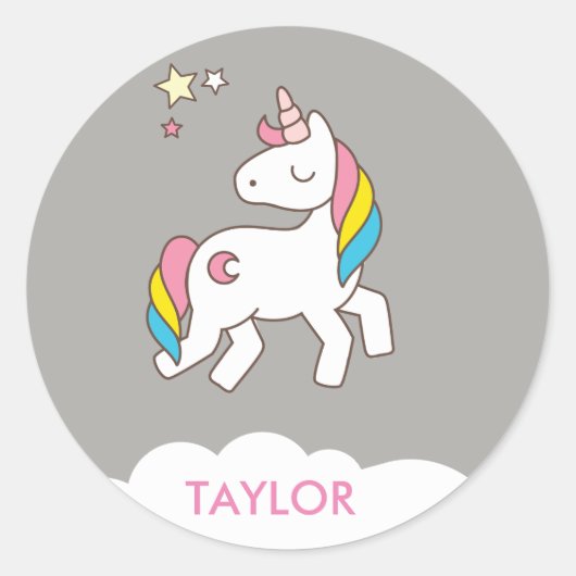 Voeg Jouw naam Cute Magical Unicorn Personalized t Ronde Sticker (Voorkant)