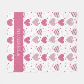 Voeg jouw naam Cute Pink Hearts Pattern Baby Girl  Fleece Deken (Voorkant (Horizontaal))