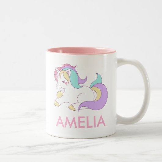 Voeg Jouw naam Cute Unicorn Personalized toe Tweekleurige Koffiemok (Rechts)