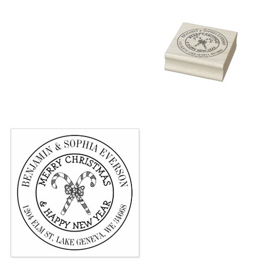 Voeg jouw naam en adres Christmas Candy Cane Rubberstempel (Gestempeld)