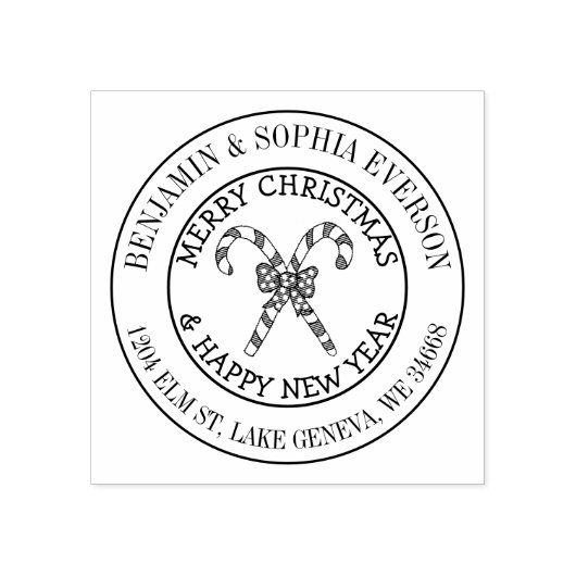 Voeg jouw naam en adres Christmas Candy Cane Rubberstempel (Afrduk)