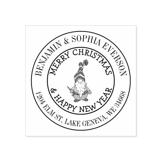 Voeg jouw naam en Adres Kerstmis Gnome Rubberstempel (Afrduk)