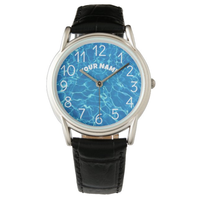 Voeg Jouw naam en foto Zwembad Water Horloge (Voorkant)