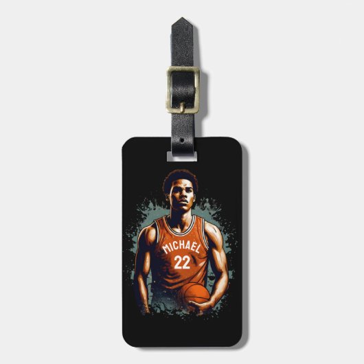 Voeg Jouw naam en Nummer basketballer Custom Bagagelabel (Voorkant verticaal)
