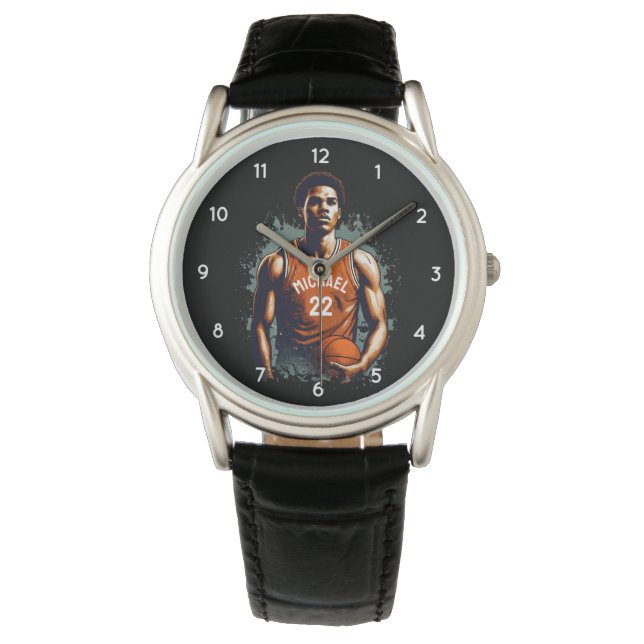 Voeg Jouw naam en Nummer basketballer Custom Horloge (Voorkant)