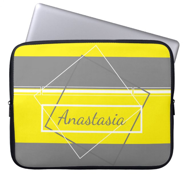 Voeg Jouw naam gele lijnen computer laptop sleeve (Voorkant)