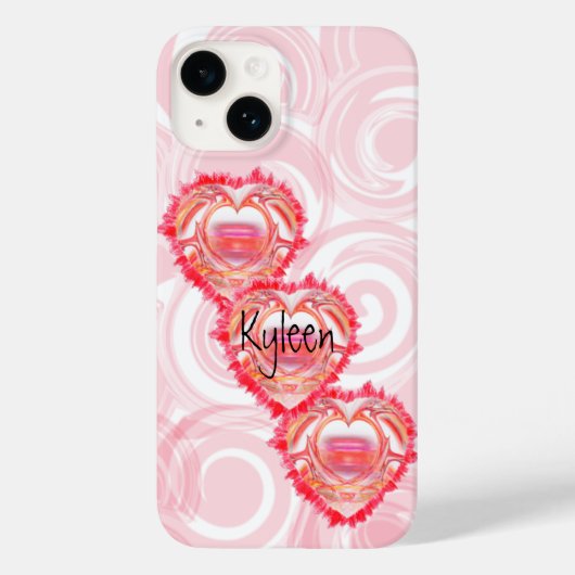 Voeg Jouw naam Girly Pink Swirls Tattered Heart to Case-Mate iPhone Case (Achterkant)