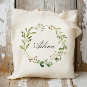 Voeg jouw naam Greenery Wreath toe Tote Bag