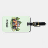 Voeg Jouw naam Groene Tractor Boerderij Waterverf  Bagagelabel (Voorkant horizontaal)