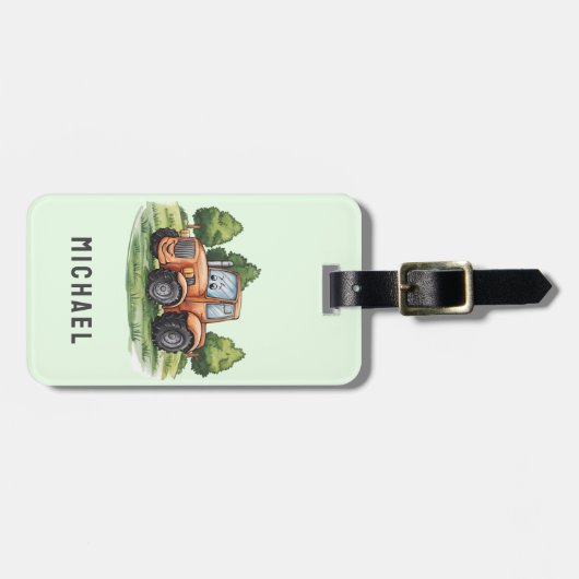 Voeg Jouw naam Groene Tractor Boerderij Waterverf  Bagagelabel (Voorkant horizontaal)