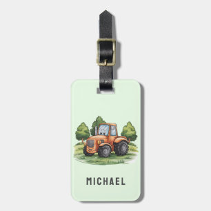 Voeg Jouw naam Groene Tractor Boerderij Waterverf  Bagagelabel