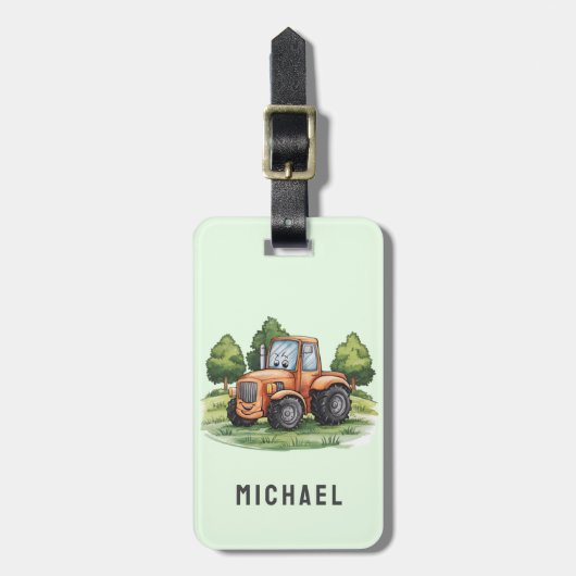 Voeg Jouw naam Groene Tractor Boerderij Waterverf  Bagagelabel (Voorkant verticaal)