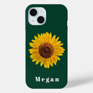 Voeg Jouw naam Hunter Green Yellow Sunflower toe iPhone 15 Case