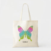 Voeg Jouw naam kleurrijke glitter Butterfly Canvas Tote Bag (Voorkant)