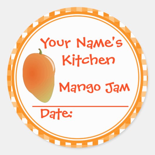 Voeg Jouw naam Mango Jam Canning Jar Lid Stickers  (Voorkant)