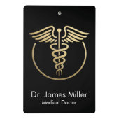 Voeg Jouw naam Medical Caduceus Symbol Zwart Goud  Mini Klembord (Achterkant)