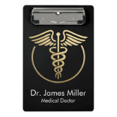 Voeg Jouw naam Medical Caduceus Symbol Zwart Goud  Mini Klembord (Voorkant)