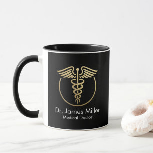 Voeg Jouw naam Medical Caduceus Symbol Zwart Goud Mok