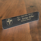 Voeg Jouw naam Medical Caduceus Symbol Zwart Goud  Naambordje (Zijkant)