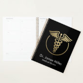 Voeg Jouw naam Medical Caduceus Symbol Zwart Goud  Planner (Display)