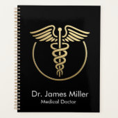 Voeg Jouw naam Medical Caduceus Symbol Zwart Goud  Planner (Voorkant)