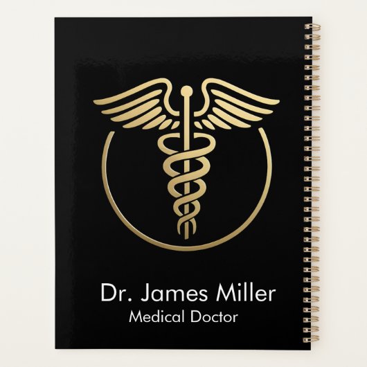 Voeg Jouw naam Medical Caduceus Symbol Zwart Goud  Planner (Achterkant)